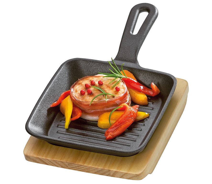 0305001013 BBQ Mini servírovací pánev s prkénkem 23x13,5x5,5 cm grilovací pánev